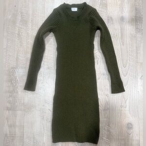Olive Green Ribbed Knit Sweater Dress, Size Large